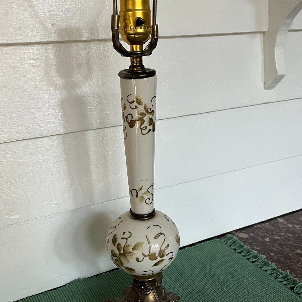Vintage Hand Painted Limoges Style Off White and Gold Porcelain Lamp